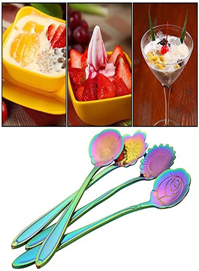 Litvibes Stainless Steel Creative Tableware Flower Dessert Spoon,Sugar Spoon,Mixing Spoon,Tea Spoon,Stirring Spoon,Cake & Ice Cream Spoon,Stir Bar Rainbow Spoons -Set Of 6 (Random) - 13 Cm - Image 5
